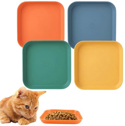 GYWHOOFT Lot de 4 bols plats pour chats, 14,5 cm carrés, adaptés aux chats et chiots, pour nourriture humide