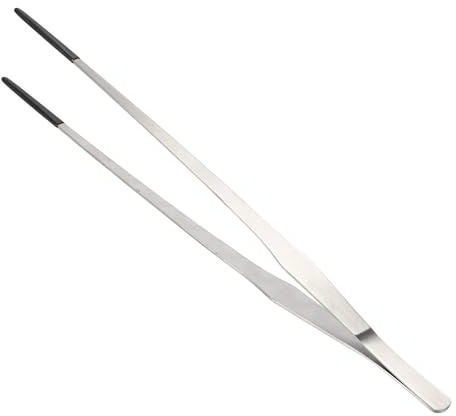 CAPASTEC Reptile Feeding Tongs, Stainless Steel Lizard Feeding Tongs, Aquarium Straight Feeding Tweezers for Reptiles with Rubber Tip, Terrarium Feeding Tongs 14.96 L, Black Silver Tone