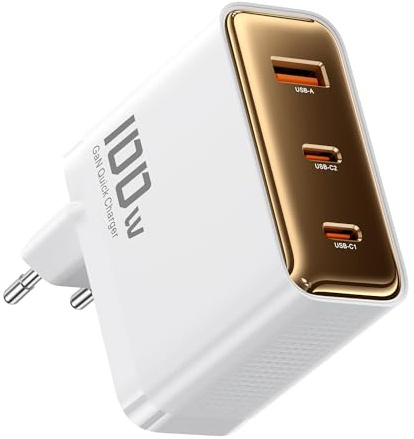 toocki USB C laddare, 3 portar GaN laddare multipel med USB-C och USB-A, 100W snabbladdare PD 3.0 strömadapter USB C strömförsörjning för MacBook,tablet,phone (vit)