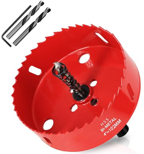 KACNON Scie Cloche Bi-métal 102 mm, M42 HSS Bimétallique Scie Trèpan, avec Adaptateur de Tige Triangulaire et Foret de Centrage, pour le Bois, Métal Mou, Plastique, Verre, Carrelage, Céramique