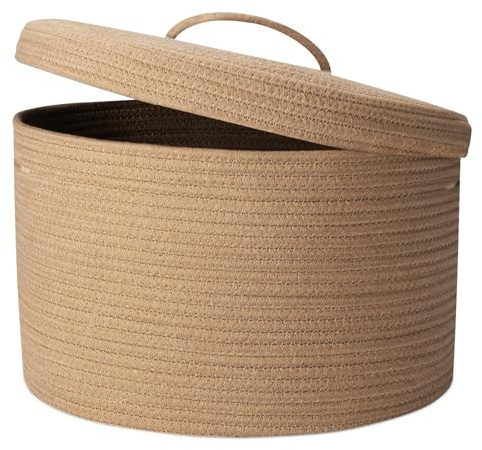 Rieeyrslza Cesto Portabiancheria in Corda Intrecciata con Coperchio 32L Cesta Porta Coperte da Salotto, Maniglia Vuota, Mettere Vestiti e Giocattoli, Camere da Letto e Lavanderia 40 x 25cm(Iuta)