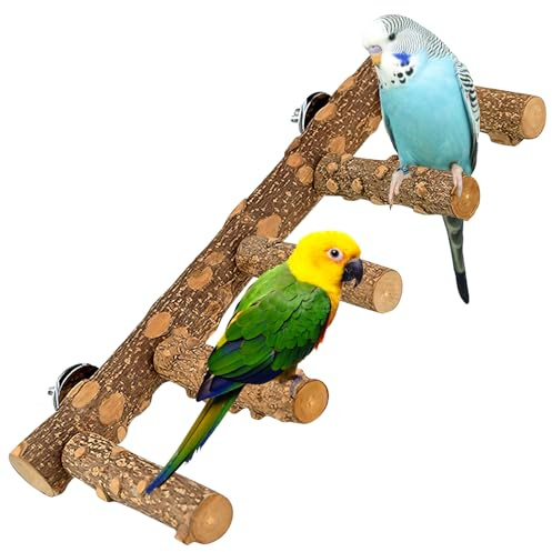 WANDGU Scala per Uccelli: 6 Pezzi Bastoni in Legno Naturale, Stabili e Sicuri, per Pappagalli Piccoli e Medi, Cocorite, Ara (31x11 cm)
