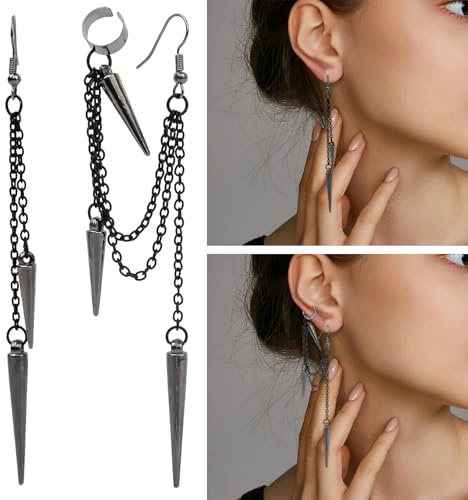 ELNX Pendientes de Espada Gótica, 1 Par, Joyería Gótica Negra, Pendientes de Borlas Punk, Joyería Vintage, Pendientes de Cadena Colgante Rock para Hombres y Mujeres