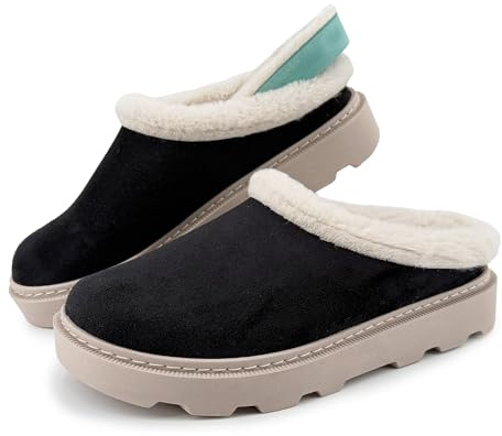 JOMIX Pantofole da Casa Donna Invernali Mule Peluche Morbido Ciabatte Calde Estraibile Effetto Scamosciato Suola Platform Spessa Antiscivolo per Interno Esterno Relax Sera Weekend ESW2528 Nero 38