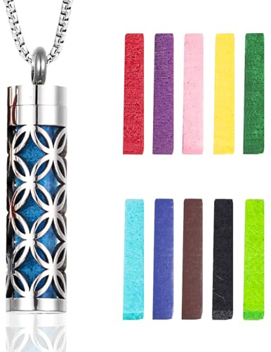 ELNX Eterisk Olje Halsband | Aromaterapi Halsband med 10 Doftpads, Hänge i Rostfritt Stål, Smyckegåva för Kvinnor och Män (Löv)