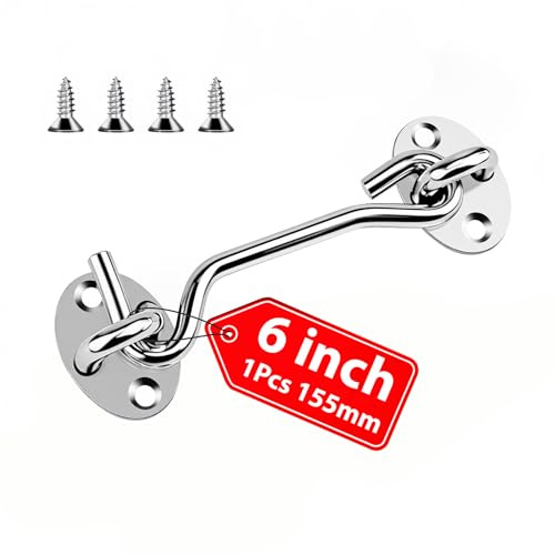 Gancio tempesta da 6 pollici con occhiello 1 pezzo in acciaio inox rinforzato, blocco porta gancio con 4 viti per chiavistello porta interna, porta esterna, finestra, porta del garage (argento)