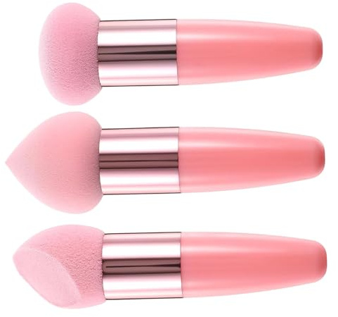 Sminksvampar, 3 st makeupsvampar, puff skönhet blanda makeupsvampar med handtag, 3 former skönhetsblandare svamp torr och våt användning blandare för pulver och vätska