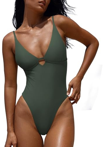 LASLULU Womens One Piece Swimsuit Adjustable Straps Forest Green,Medium