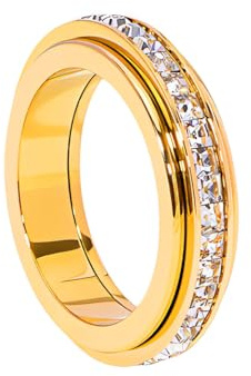 Pingyongchang Titanium Steel Spinner Fidget Band Rings for Women Men Cubic Zirconia Rotatable Anxiety Relief Ring Wedding Promise Statement Jewelry Gold-Size 7