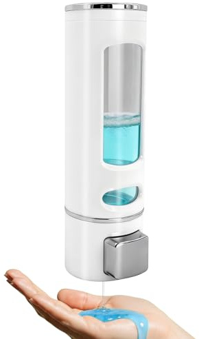 OVBOVA Dispensador de jabón para montaje en pared, 400 ml, montaje en pared, sin taladrar, dispensador de gel de ducha transparente para baño, ducha, cocina, dispensador de jabón de mano ABS con
