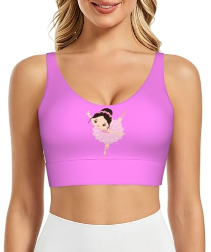 Yyoretp Liten ballerina dansande flicka tryck racerback sport-bh för kvinnor med kuddar, högeffektiv atletisk tank top för träning, Svart, M