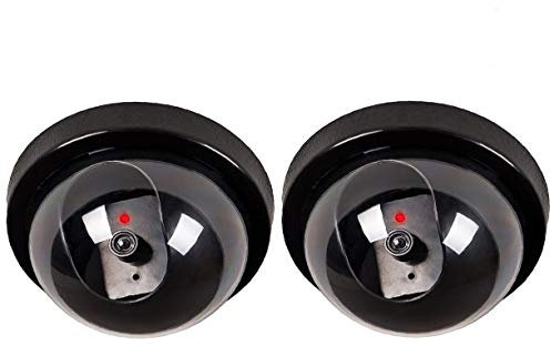 SeeKool Cámaras de Simulada, Falsa Dummy Cúpula Cámara Simuladas para Seguridad Interior Exterior con LED Luz Roja Intermitente, Vigilancia Cámara Simulada CCTV, con Pegatina, Negro