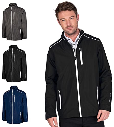 Island GREEN Essentials Mens Golf Full Zip Waterproof Jacket, Black/White, 2X-Large