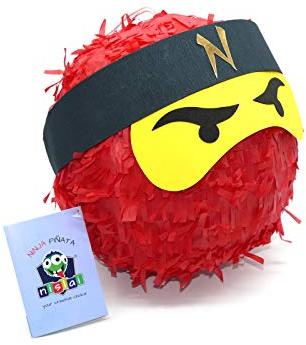 Ninja Pinata - Ideal für die Ninja Party - Geschenk für Geburtstag - Farbe zur Auswahl: Grün, Schwarz, Blau, Rot (Rot)