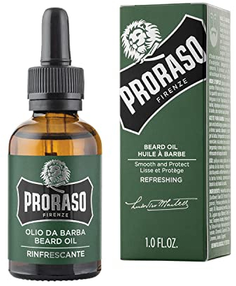 Proraso Beard Oil Refreshing, 30 ml, Bartöl mit Eukalyptus-, Bergamotte- & Rosmarinduft, Bart Weichmacher pflegt die Haut und schützt das Barthaar, Made in Italy