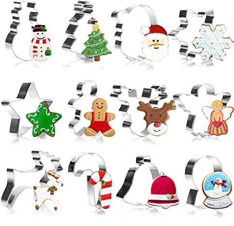 Alintor Ausstechformen Weihnachten, 12 Stück Plätzchen Ausstecher Aus Edelstahl Metall, Keksausstecher für Adventskalender Füllung, Set für Fondant Kekse Backen Tortendeko