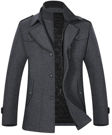 APTRO Men's Pea Coat Wool Jacket Windbreaker Single Breasted Winter Coat 1108 Dark Grey 2X