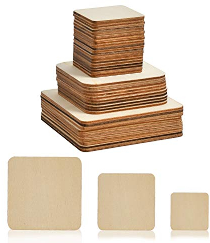 70 PCS Unfinished Wood Squares, 3 Sizes Blank Wood Squares for DIY Arts Craft, Pyrography, Laser Engraving Carving, Painting, Writing, Photo Props and Decorations (10cm,8cm,5cm)