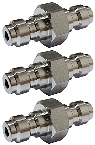HMKUGO 3PCS Double Male Quick-Disconnect Coupling Adapter, Stainless Steel Air Fill Station Tool Fittings, Universal Double Male Fill Nipple for PCP Foster Paintball Airsoft Air Gun Tool