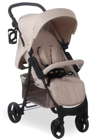 My Babiie MB30 Pushchair – from Birth to 4 Years (22kg), Easy Compact Fold, Large Shopping Basket, Adjustable Handle, Stroller Includes Cup Holder, Rain Cover – Oatmeal