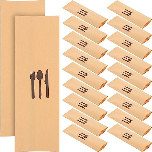 UPKOCH 100 Pièces Pochettes à Couverts en Papier Kraft pour Fourchettes Et Couteaux Jetables pour Fête De Mariage Et Restaurant