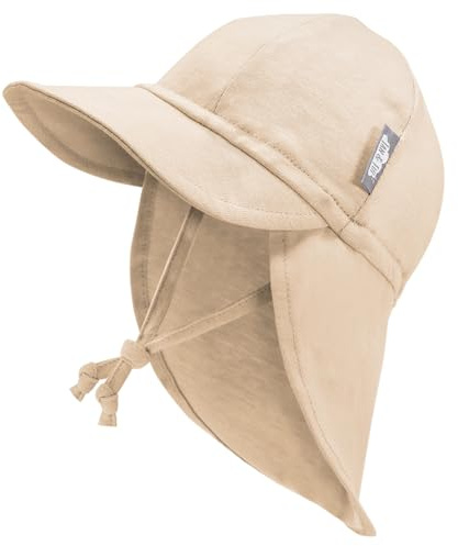 Jan & Jul Sombrero de sol con solapa para el cuello para niños y niñas, con cordones, Avena, 6-24 mesi