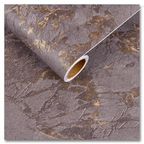 CRE8TIVE Brown Gold Marble Effect Wallpaper Peel and Stick Matte Marble Vinyl Wrap Contact Paper Self Adhesive Kitchen Worktop Covering Textured Wallpaper for Bathroom Cabinet 30cm x 200cm