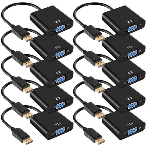 10 Pack DisplayPort to VGA Adapter, Laptop Converter Adaptor, Gold Plated, DP to VGA Adapter Compatible with Computer, Monitor, PC, Projector