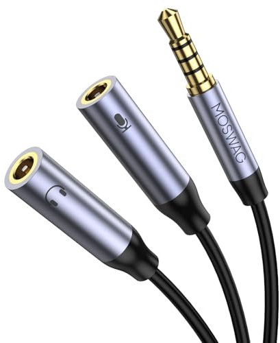 MOSWAG Adattatore per Microfono per Cuffie, 3,5 MM Aux Audio Y Splitter Cable, Cavo Splitter per Cuffie TRRS con Jack per Microfono Audio Separato per Laptop PS4 PC Tablet Gaming ecc