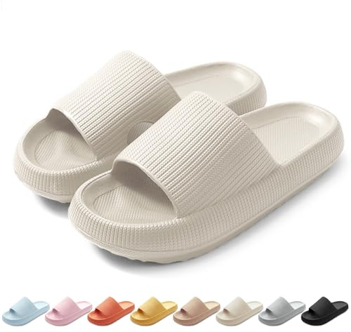HEOAARG Chaussons pour Homme Femme Antidérapants Pantoufles de Douche Nuage Sliders à Séchage Rapide Soft Slippers Légèreté Tongs Sandales pour Intérieur Extérieur，Beige,42-43 EU