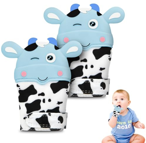 HOTUT Babytandshandskar, 2-pack babytänder set, BPA-fri, silikonbitringshandske, babybitring, babytandvantar, mjuka ömma tandkött, stimulerar tänderhandskar