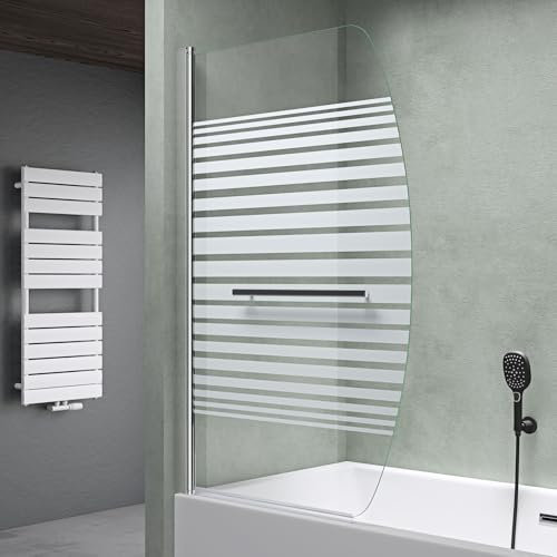 Mai & Mai Bath Shower Screen for Baths | Bath Screen | WH: 95×140cm | Safety Glass with Nano | Handle Bar as Towel Rail | 1 Folding Curved Screen | Frosted Striped Glass | Cortona112S