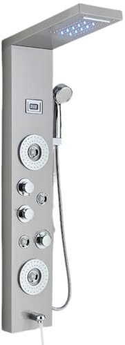 Duschuppsättningar för badrum svart led duschpanel regn vattenfall dusch kolonnemperatur med massage kropp spa baddusch kran dusch handduk nickel 8006x