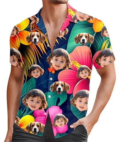 Custom Hawaiian Shirts for Men with Face, Personalised Shiteshirts Hawaiian Shirts, Funny Shirt, Tropical Summer Beach Casual Short Sleeve, Personalised Gifts for Men
