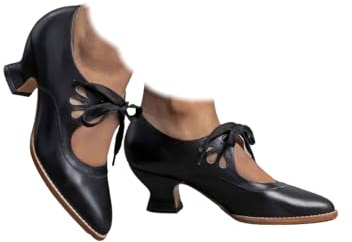 Mary Jane escarpins pour femme à talon carré bas - Style vintage bavarois - à Bout pointu - à Lacets sur le devant - Chaussures traditionnel Dirndl Oktoberfest - Chaussures rétro littéraires femmes