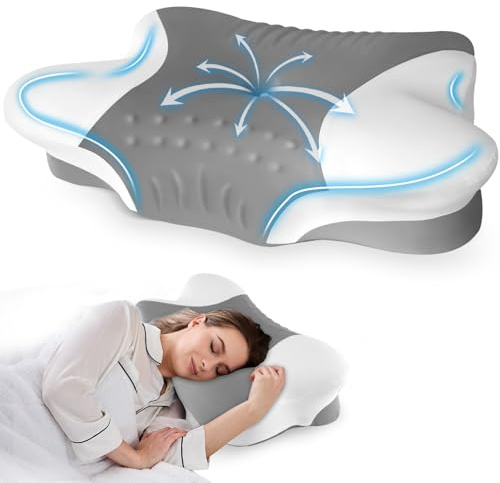 VJASD Cuscino cervicale in memory foam, ergonomico, per dormiente laterale, schiena e pancia, fodera traspirante e lavabile