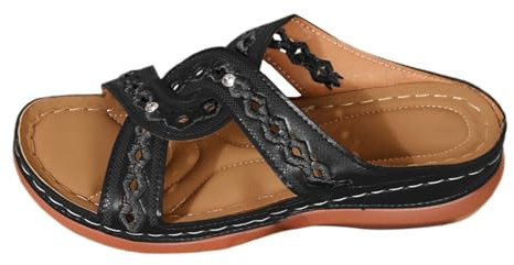 Pantoletter dam läder fotbädd, tofflor damer sommar öppna tofflor vintage kilsandaler bekväma fritidsskor halkfria tofflor lätta tofflor casual utomhusskor runda sovskor