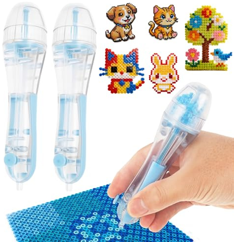 2 stycken 2,6 mm strykpärlor penna mini blå tryckmekanism ergonomisk snurra pennor för strykpärlor transparent behållare läckagesäker för föräldrar barn interaktion gör-det-själv pyssel