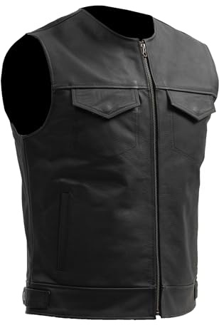 BROGER Blade Gilet da moto Uomo | Pelle | Spazio per stemmi e distintivi del club | Cerniera centrale | 6 tasche | Taglie fino alla 10XL