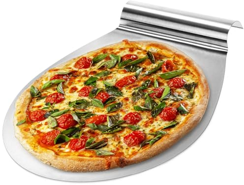 com-four® Pizzaschieber aus rostfreiem Edelstahl - Tortenhebe-Blech mit Griffmulde - Kuchen- und Pizzaheber - Pizzaschaufel bis zu Ø 26 cm (silberfarben - rund)