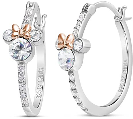 Disney Jewelry for Women Mickey or Minnie Mouse Sterling Silver Cubic Zirconia Hoop Earrings, Metall, Zirkonia