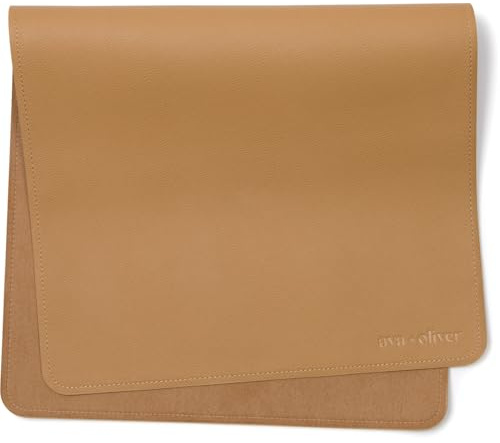 AVA + OLIVER Wickelauflage aus veganem Leder – tragbare, abwischbare, wasserdichte Mehrzweck-Wickelauflage – kompakt für die Reise (16 x 30 Zoll) (Hellbraun)