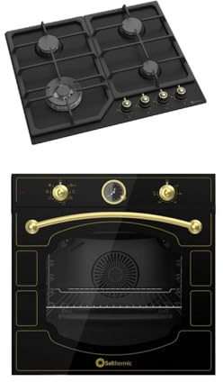 CONJUNTO ENCIMERA GAS + HORNO ELECTRICO MULTIFUNCION/ESTILO RUSTICO NEGRO CON MANDOS DORADOS/ANCHO 60 CMS/ENCIMERA 4 FUEGOS/HORNO 64 L.