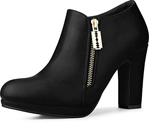 Allegra K Women's Round Toe Platform Chunky Heelss Ankle Boots Black 5 UK/Label Size 7 US
