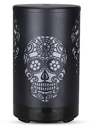 Difusor de aceite esencial de calavera, humidificador de niebla fresco de metal de 100 ml, regalo de la oficina en el hogar, 7 colores cambiados DIRIGIÓ Luz de humor, Auto-Off sin agua Auto-Off
