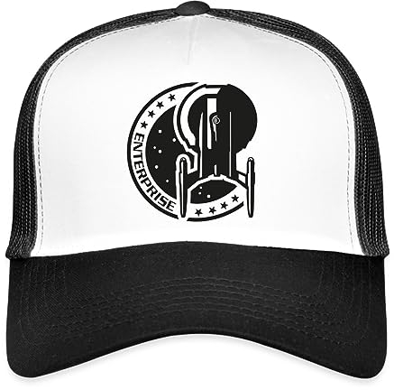 Spreadshirt Star Trek Enterprise Raumschiff Logo Trucker Cap, One Size, Weiß/Schwarz