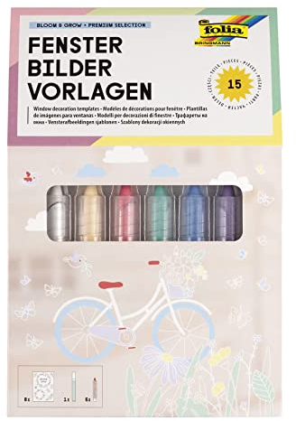 folia 39239-Set di Immagini per finestre Premium Bloom & Grow con 8 Disegni prestampati sul Tema dei Fiori, della Pasqua e della Primavera, incl. 7 pennarelli a Gesso, Multicolore, Large, 39239