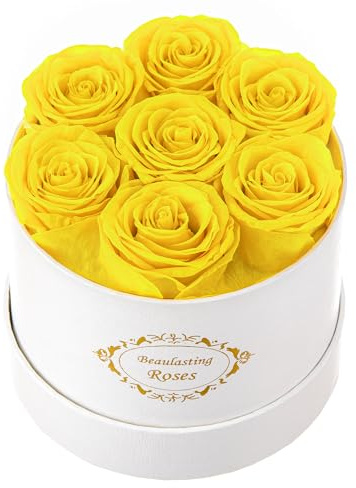 Preserved Roses in a Box Forever Flowers for Delivery (Yellow, White Box)