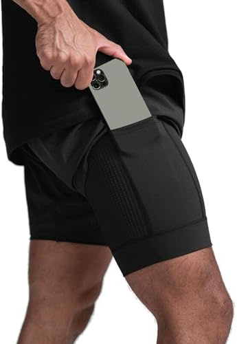 XDSP Löparshorts för män 2-i-1, sportshorts träning sommar löpning kompression fitness joggingbyxor för hemmet, andas snabbtorkande med blixtlåsficka