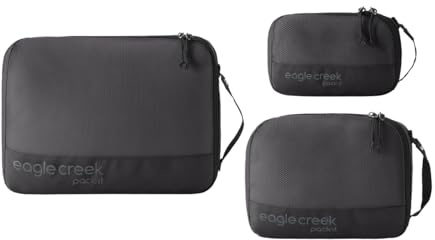 Eagle Creek Pack-It Reveal Cube Set - Packing Cubes for Compartmentalizing Luggage - Durable - Ultra-Lightweight - Water-Resistant - Easy Grab Zipper Pull - Mesh Windows - Black - XS/S/M